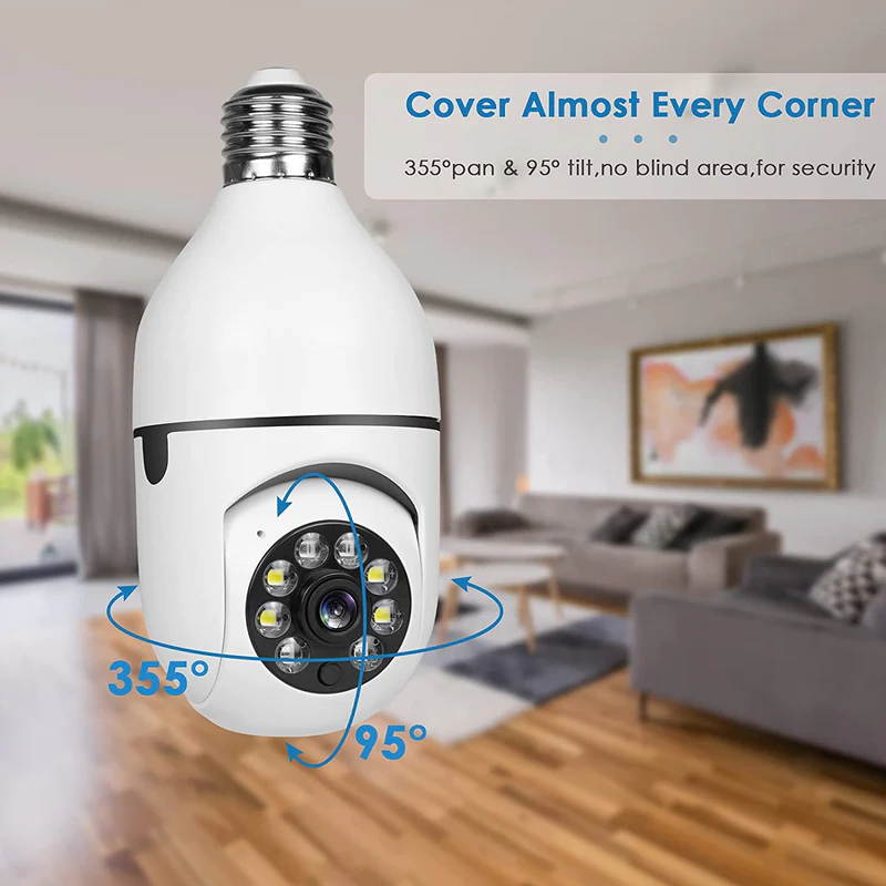 Full HD 1080P Wireless LED Bulb Camera With NIGHT VISION, Wide Angle, Two-way Audio